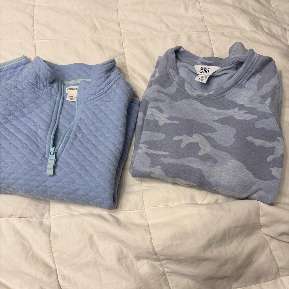 Blue Camouflage Sweater Athleta Girl size 12. Crewcuts Quarter Zip Size 10-11.